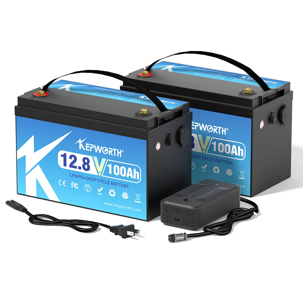 KEPWORTH LiFePO4 Deep Cycle Battery 12V 100Ah with Built-in 100A BMS For RV Campers Solar Golf Carts Marine Trolling Motor