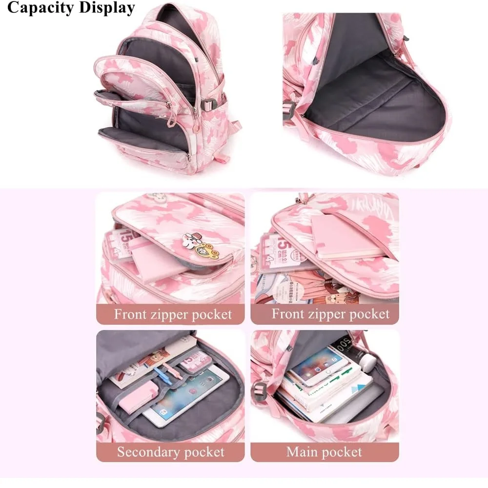 Students Backpack for Girls Children School Bag with Wheels Trolley Backpack Cute Schoolbag Rolling Wheeled Backpack Book Bags