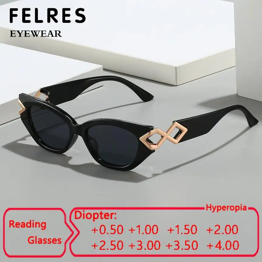 Women Fashion Cat Eye Shade Reading Glasses Retro Prescription Glasses UV Protection Outdoor Reading Sunglasses +1.0 1.5 2.0 2.5