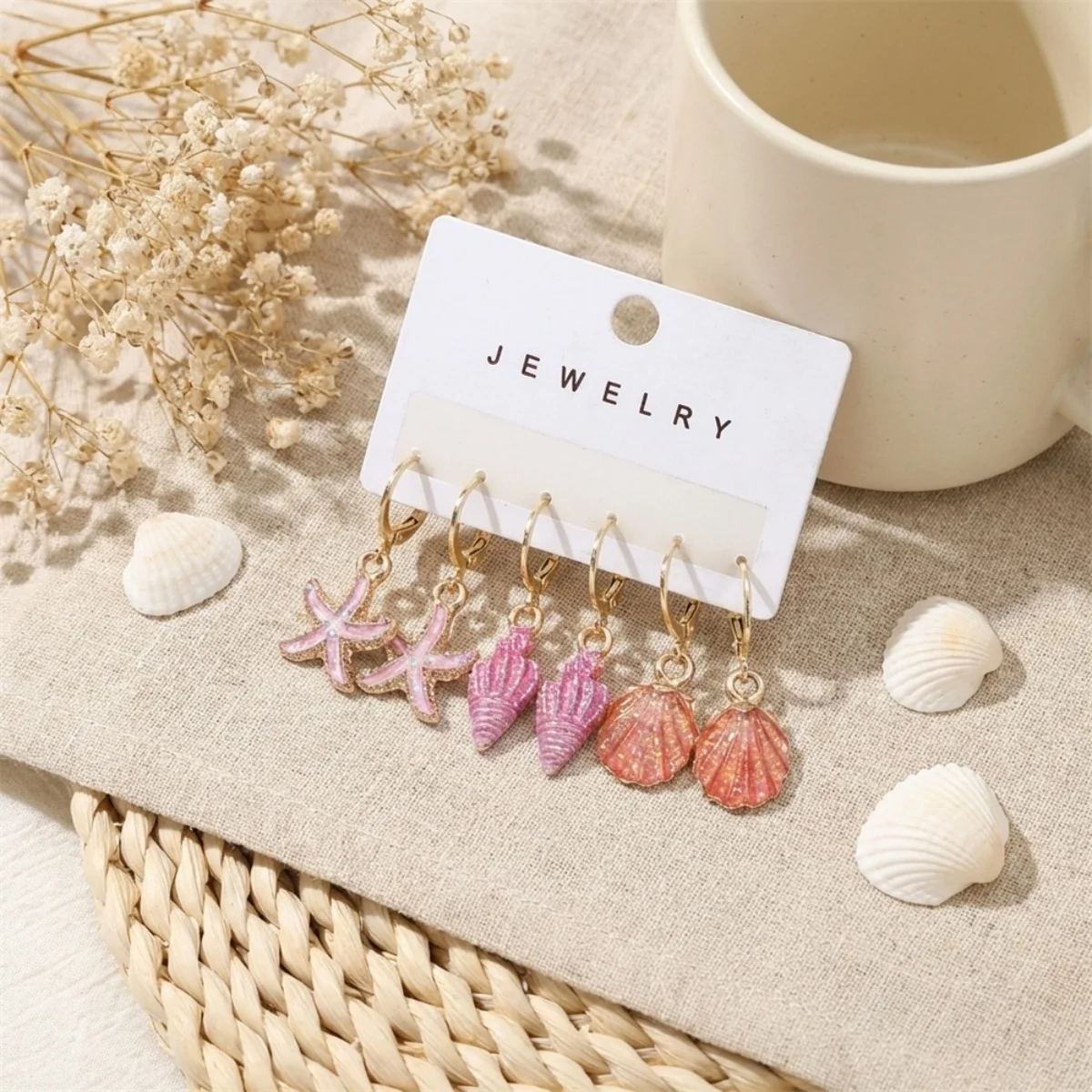 Emaille-Seestern-Muschel-Ohrhänger-Set für Damen und Herren, Bohemian Ocean Beach Sea Star Ohrringe, Urlaub, Sommer, Party, Schmuck – Detail 17