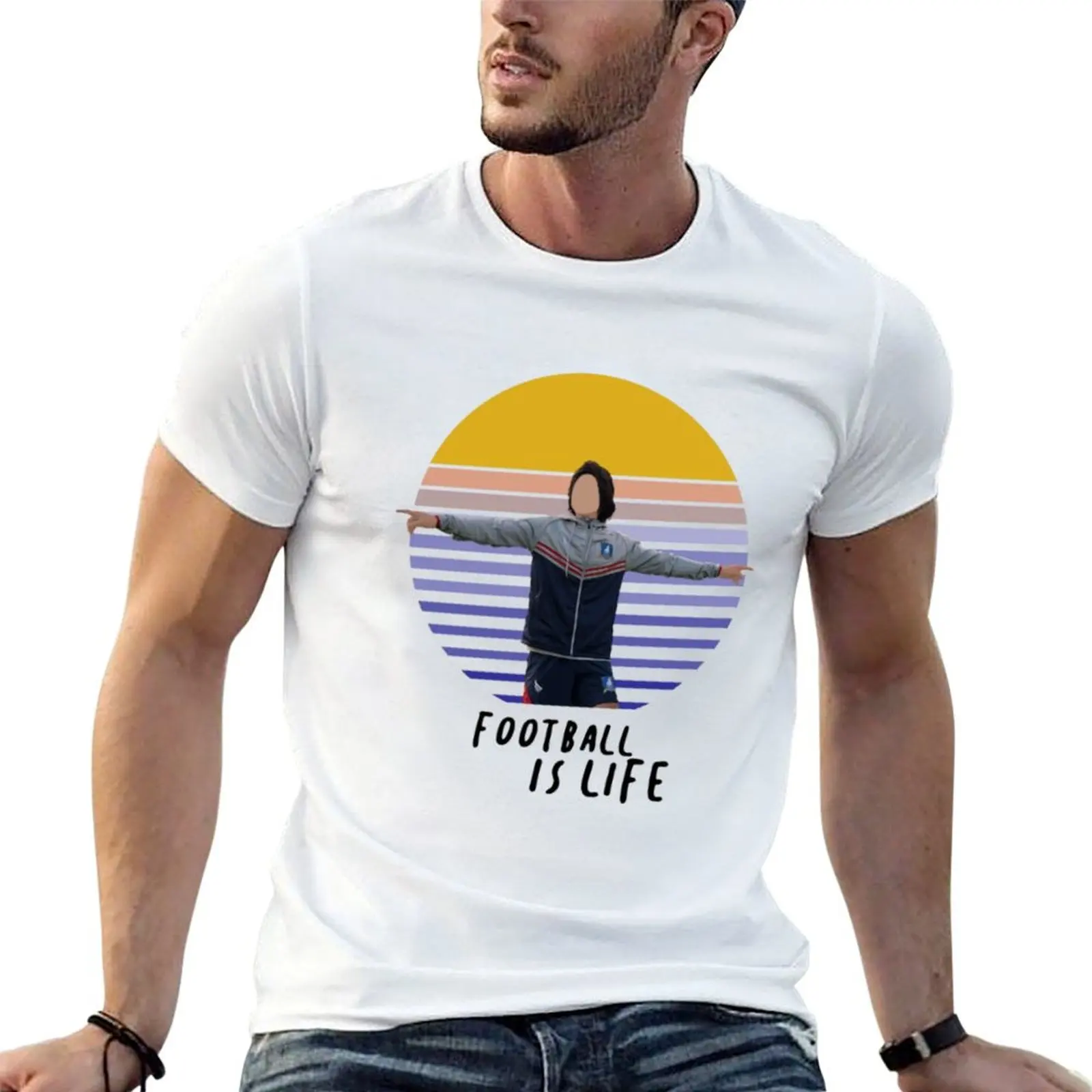Football is life Vintage Sunset T-Shirt Work Daily Short Sleeve Top