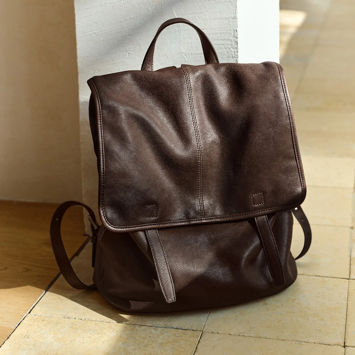 QIUZHEN Messenger Series Vertical Backpack Vegetable-Tanned