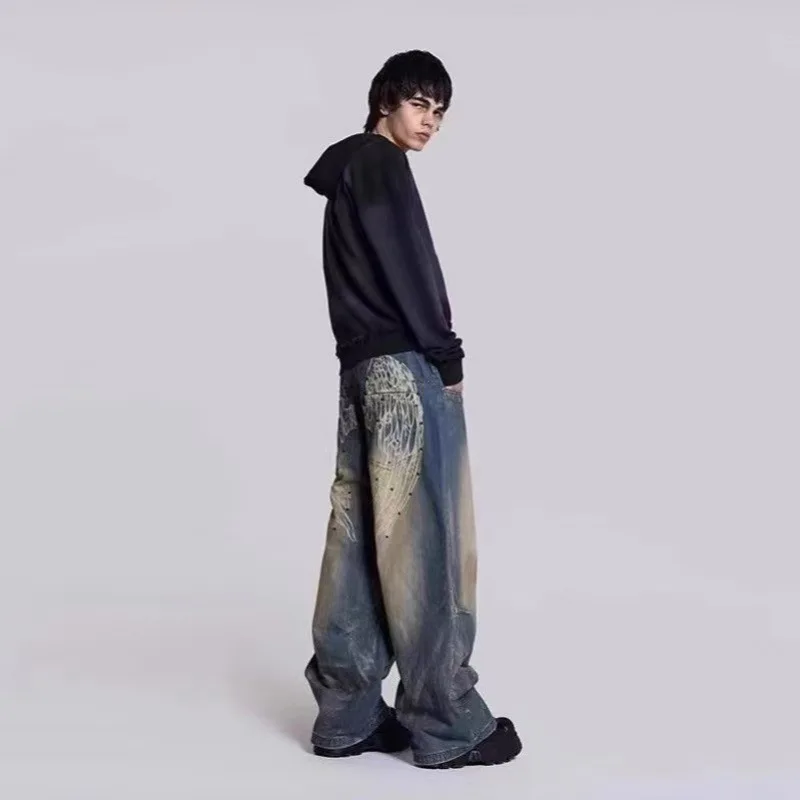 Jaded London jean 2025 new wings old gradient vintage washed loose jeans pants for men and women