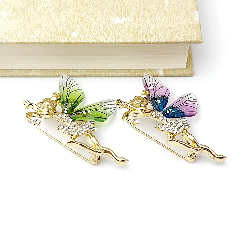 Fashion 2023 New Angel Wings Brooch Dancing Fairy Girl Pin Ladies Party Banquet Dress Coat Jewelry Accessories Wholesale