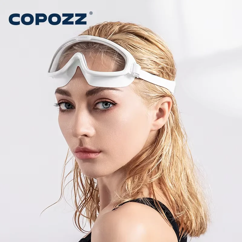COPOZZ Neue Antibeschlag-Schwimmbrille, voll geformte Linse, UV-Schutz mit großem Silikonrahmen, Schwimmbrille für Damen und Herren