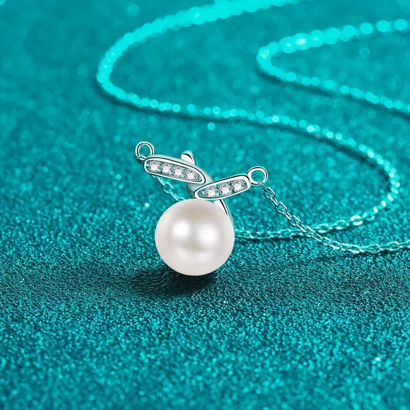 

Ожерелье с идеально круглым пресноводным жемчугом и сверкающим кулоном из муассанита PT950, элегантное платиновое ожерелье с жемчужным кулоном 10,5 карата