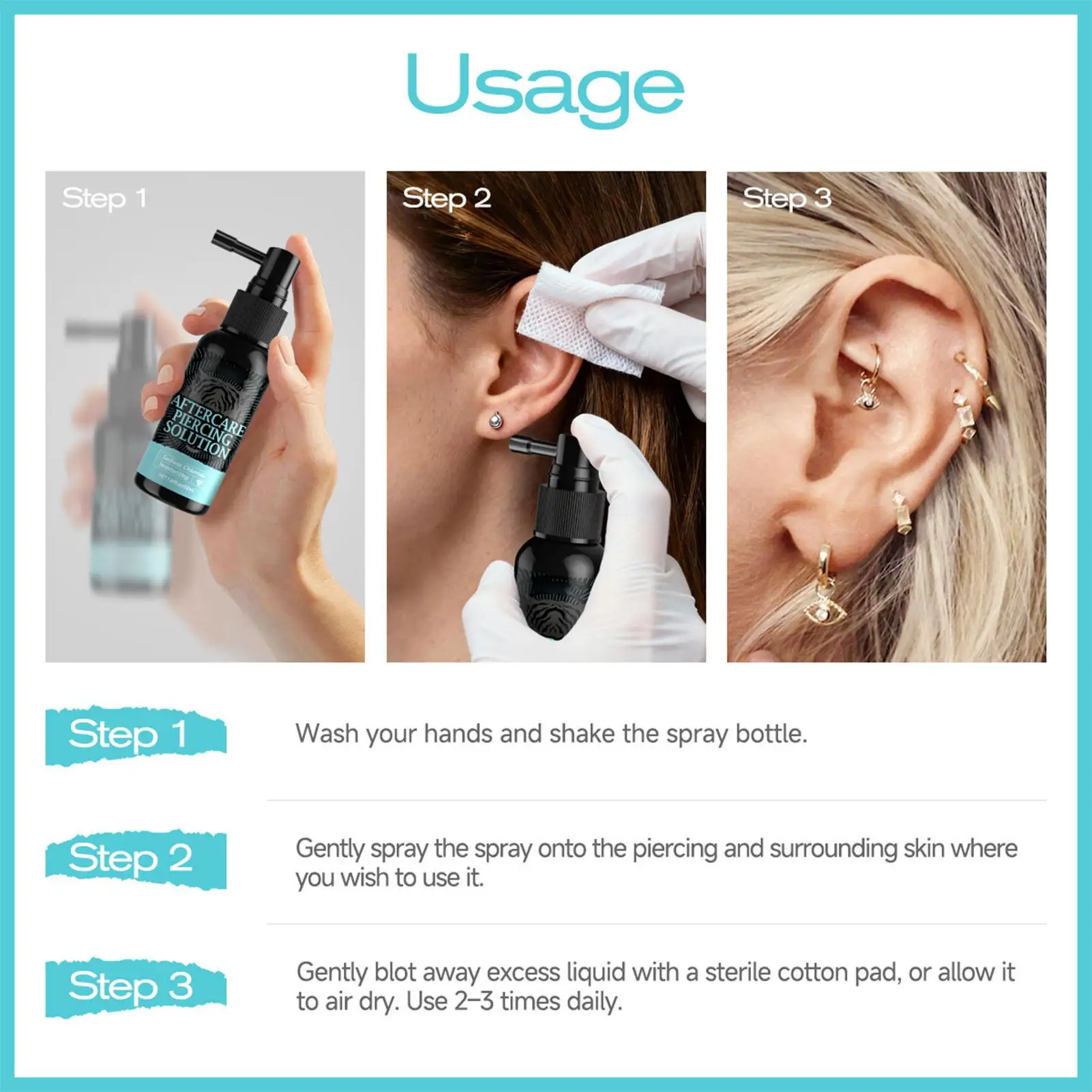 After Care Piercing Solution 50ml Gentle Safe Mist Piercing Spray Aftercare for Adults Men Women Newly Pierced Areas Care