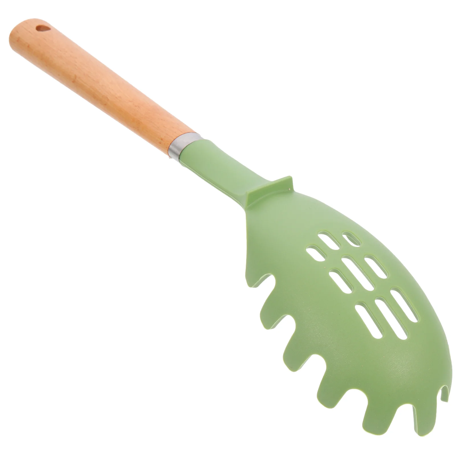 

Wooden Handle Silicone Spaghetti Spoon Strainer Metal Noodle Serving Pasta Scooper with Strainers Colanders