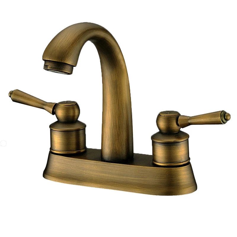 

Vintage Bathroom Faucet Brass Brushed with 60cm Supply Hoses 2-Handle High Arc Spout Mixed Water Vanity Sink Faucet