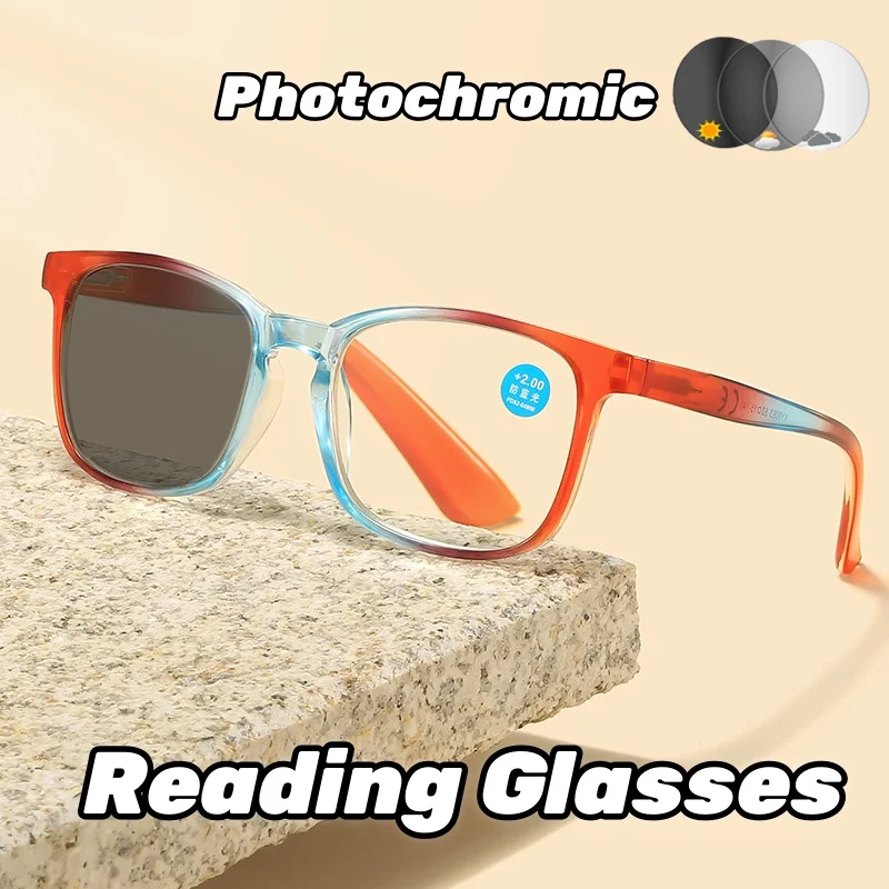 

Fashionable Anti Blue Light Photochromic Reading Glasses High-definition Ultra Light Large Frame Color Changing Reading Glasses