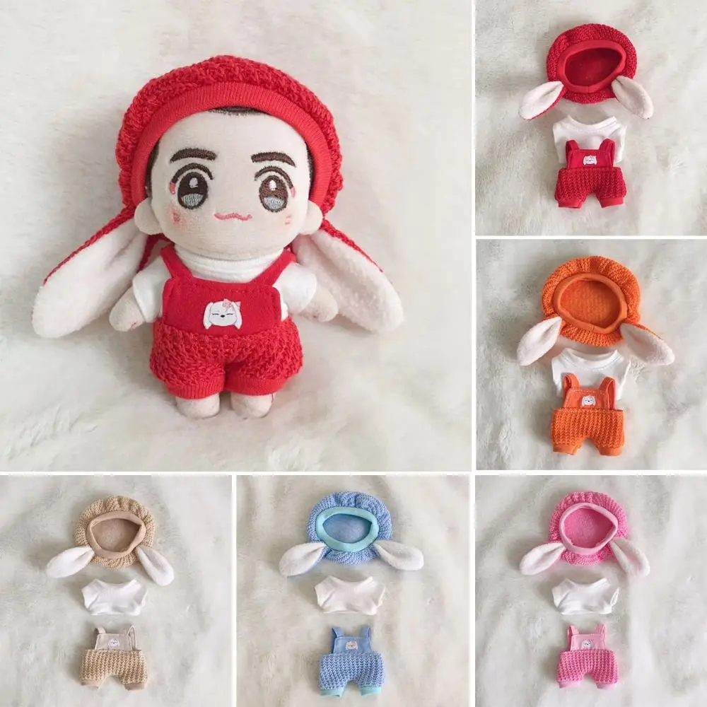 

High Quality Cute Doll T-shirt Mini with Hats Mini Clothes Suits Cartoon Style Doll Overall Suit 10cm Cotton Doll