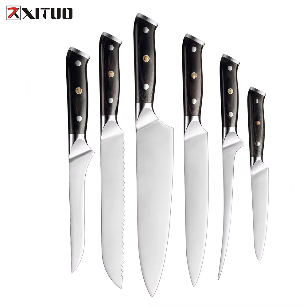 

XITUO Quality stainless steel Kitchen Chef's Knife Razor Sharp Santoku Bread boning knife Cooking tool with black wooden handle