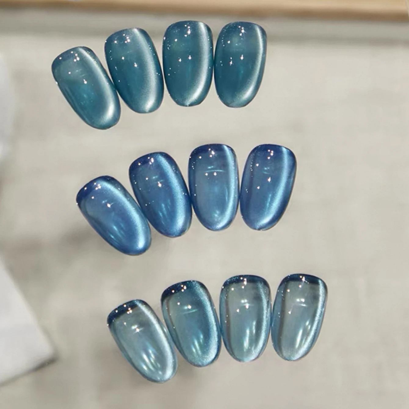 1-6PCS 12ML Neptune Blue Cat Eye Gel Nail Polish 2025 Summer Daily Temperament Flashing Royal Blue Glass Beads Nail Art Supplies