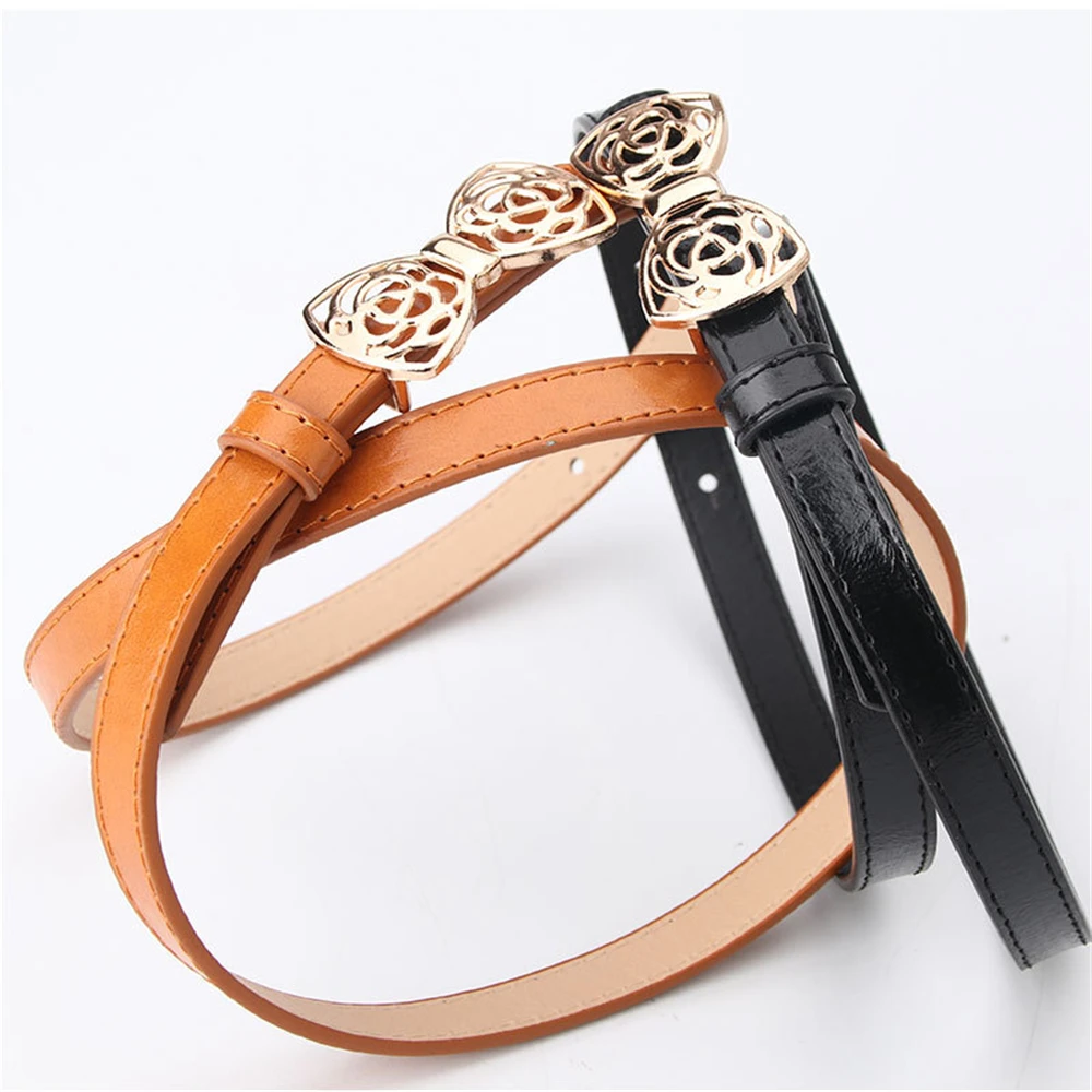 Fashionable Korean version of the fashion sweet bow button-down dress pu lacquered leather belt decoration K762