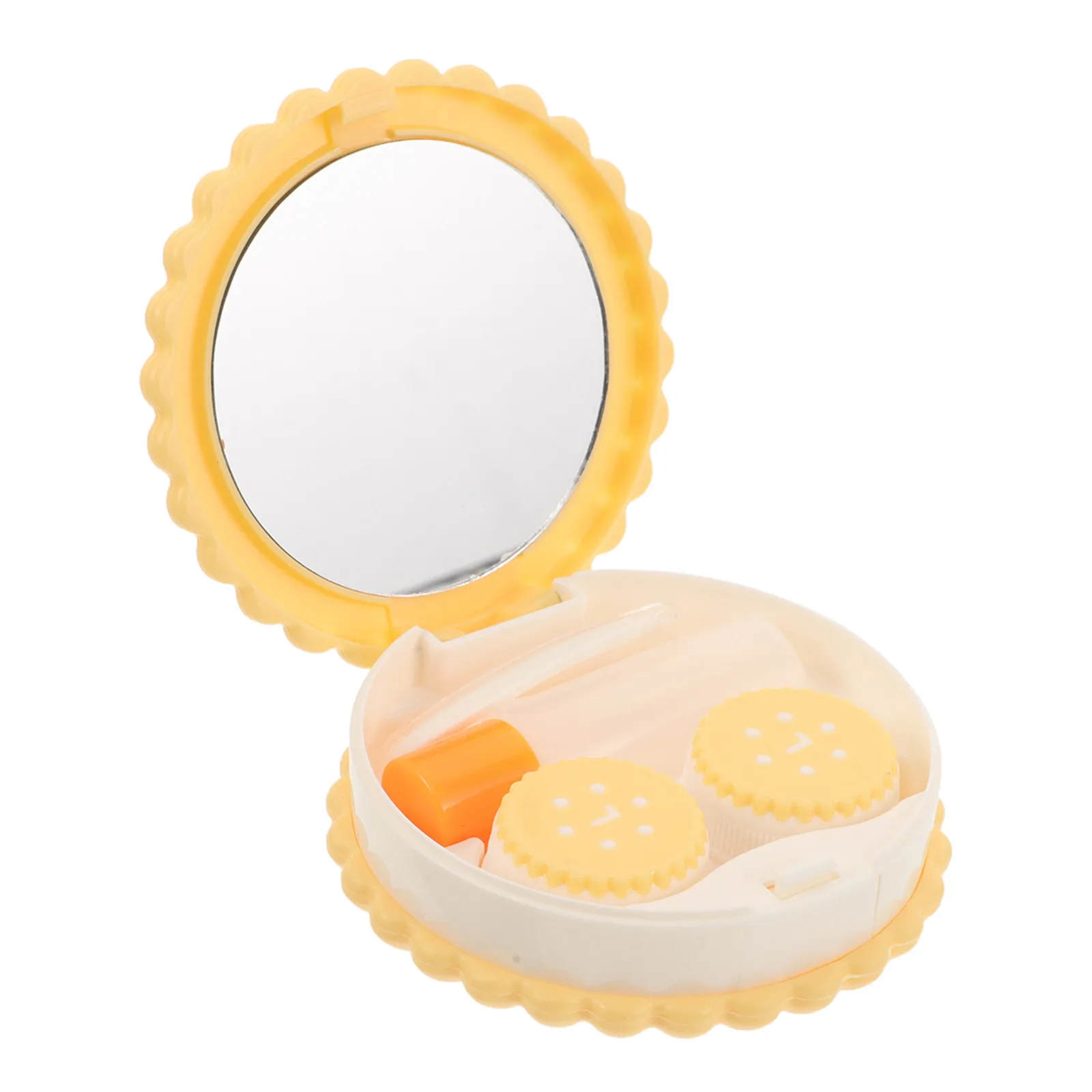 1Set Contact Lens Case Cookie Shaped Compact Round Portable Container with Tweezers Leakproof Contact Lens Travel Storage