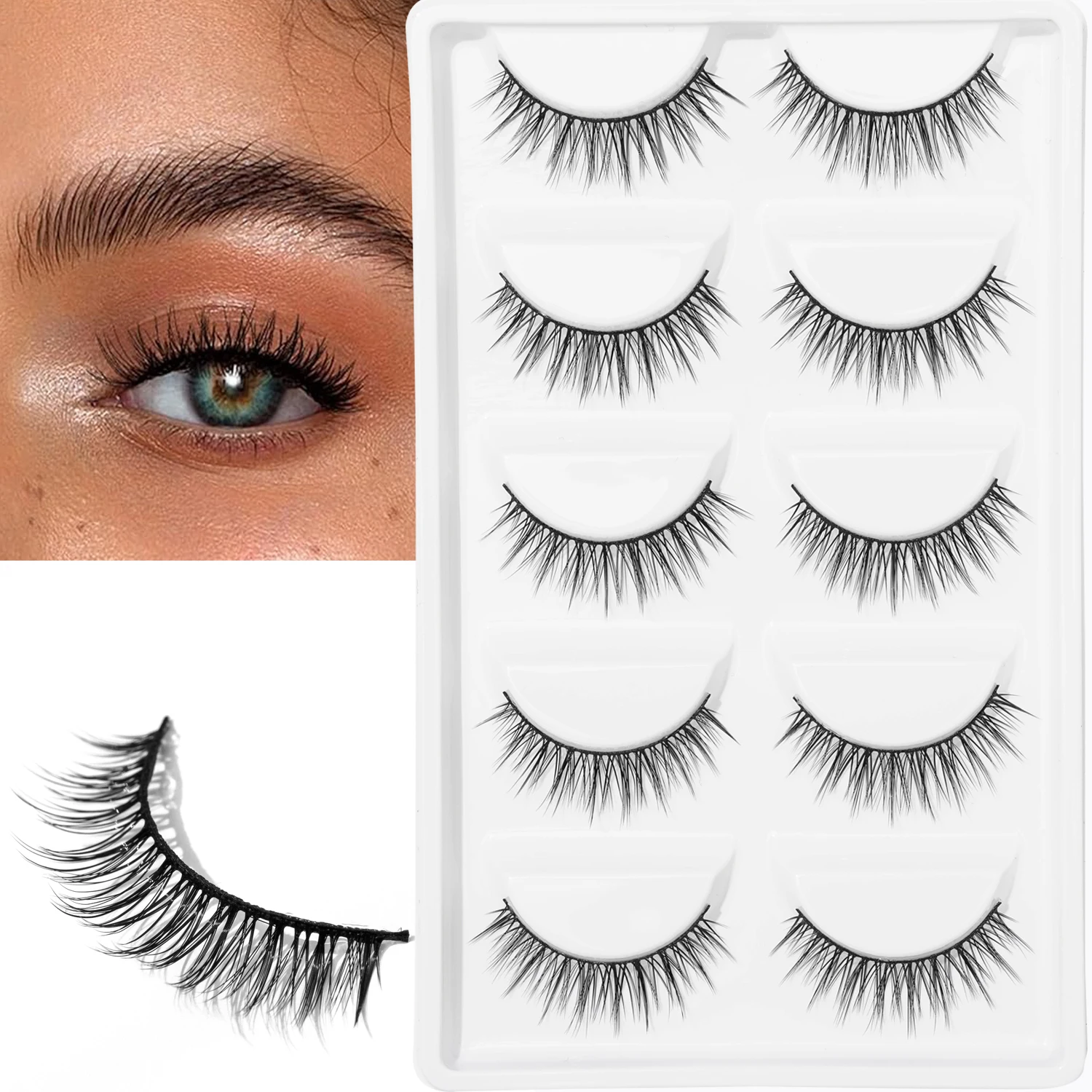 5 paia di ciglia finte natural snelle cross black terrier adatte per la data del lavoro quotidiano