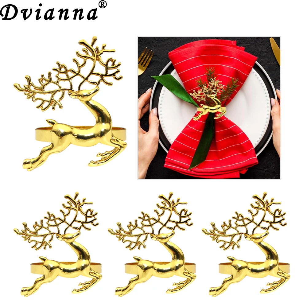 6 pçs natal elk guardanapo anéis de metal natal rena guardanapo anéis ouro veado guardanapo fivela para decoração de mesa de férias de natal