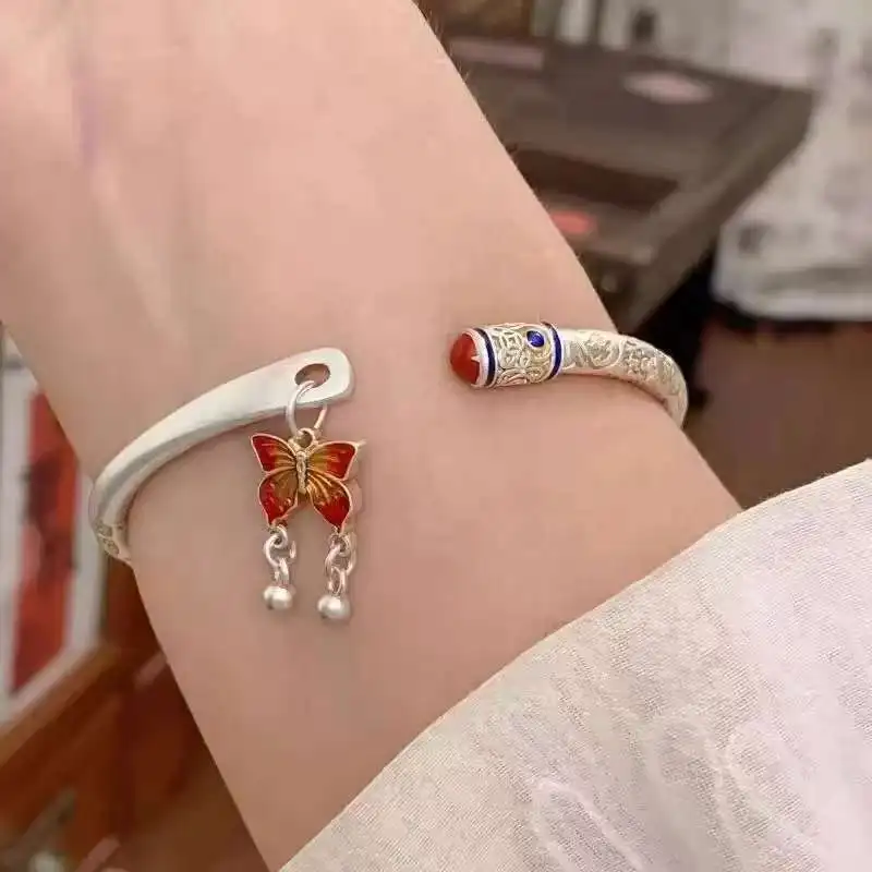 

Silver Gold-Plated Engraved Auspicious Fashion Women'S Open Bracelet