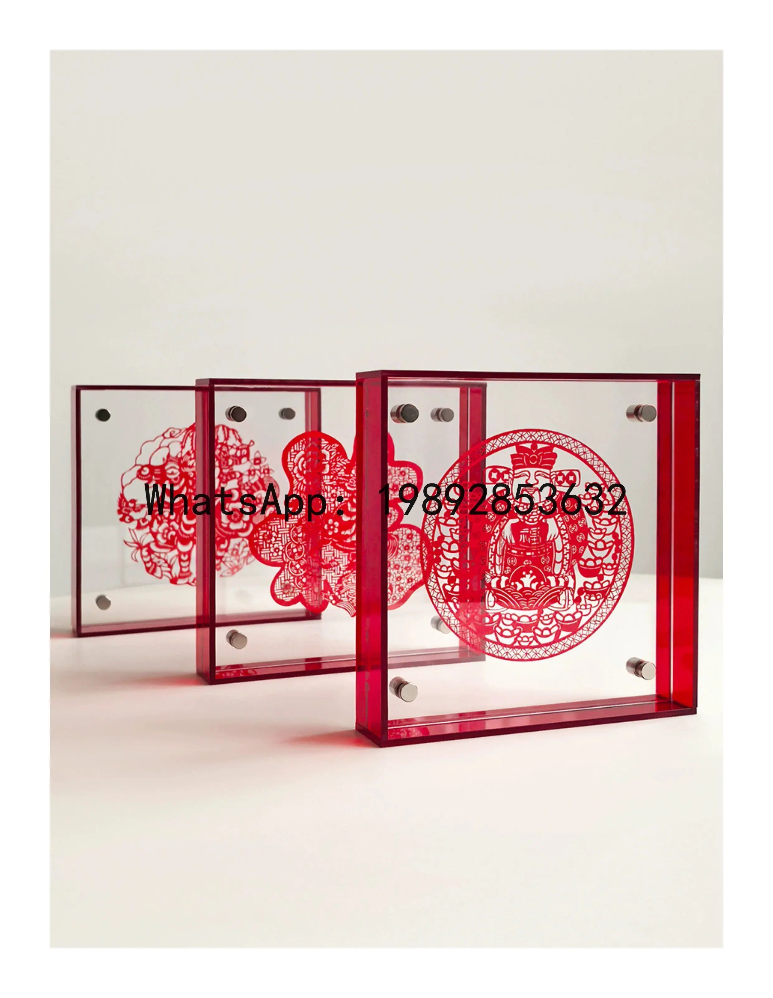 

PYJ national style red festive paper-cut photo frame Year of the Horse New Year acrylic decorative pendant