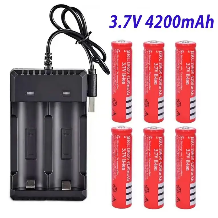 بطارية أصلية 100% قابلة لإعادة الشحن 18650 3.7 فولت لشعلة فانوس LED + شاحن USB #6