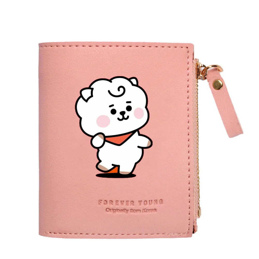 Kawaii BT21 Krótkie małe portfele damskie Urocze etui na karty z kreskówek Dziewczyna Torebka na dowód osobisty Portmonetka Portfele damskie Prezent