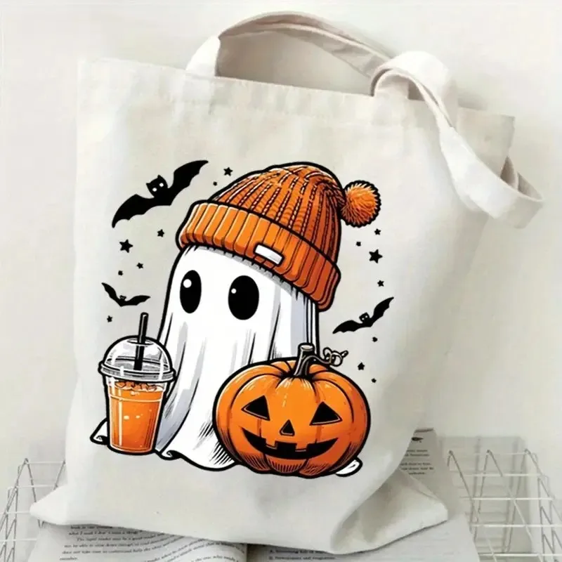 

Сумка-тоут на Хэллоуин для детей, милая сумка для покупок с принтом тыквы и летучих мышей для «Кошелек или жизнь», школы, аксессуары для Хэллоуина