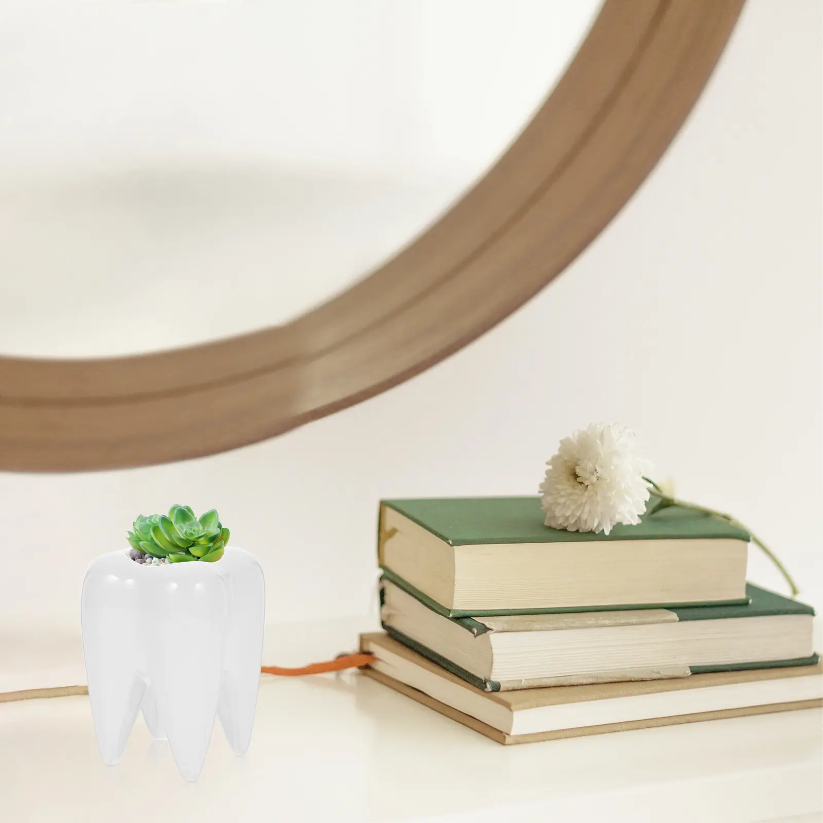 Ceramic Tooth Pattern Planter Pot for Succulents Herbs Desktop Home Office Decor Indoor Plant Container Window Sill Ornament