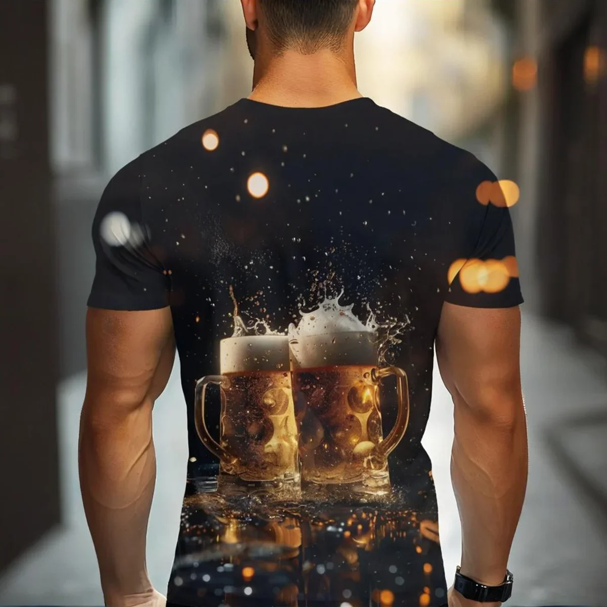 Men's Stylish Beer 3D Printed T-shirt Cartoon Graphic Crew Neck Breathable Streetwear First Choice for Unique Outfits