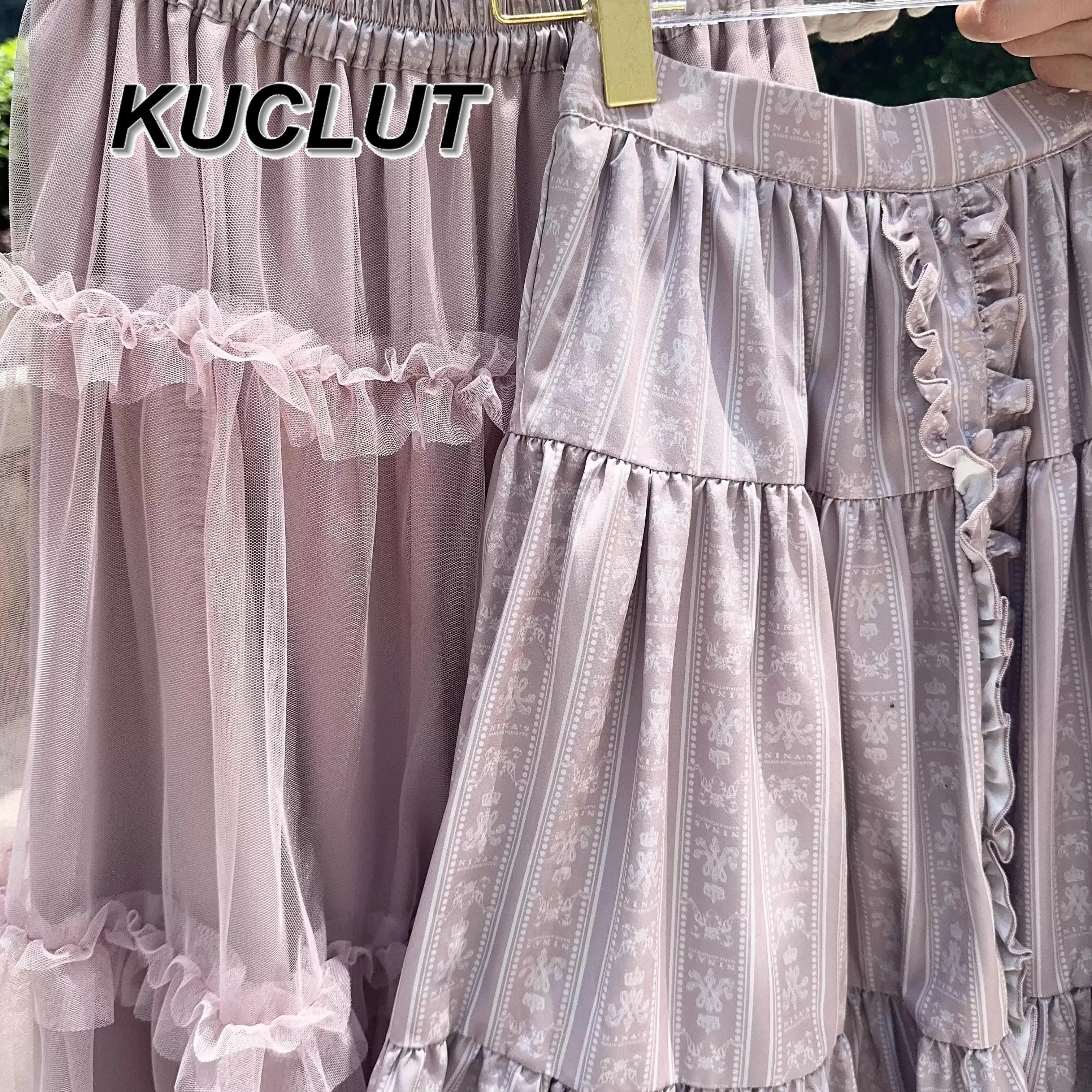 กระโปรงทรงเอ midi สไตล์ฝรั่งเศสสำหรับผู้หญิง ฤดูร้อน-ฤดูใบไม้ร่วง น่ารัก สวมใส่ได้สองด้าน เอวยางยืดอเนกประสงค์ ทรงเค้ก สไตล์ลำลอง