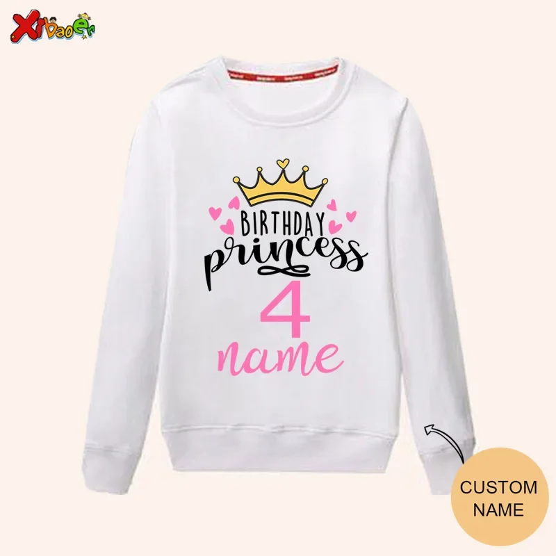 

Girls Crown Sweatshirt Family Matching Clothes Birthday T Shirt Party Girl Princess Crown Custom Name Age Kids Clothing Outfit
