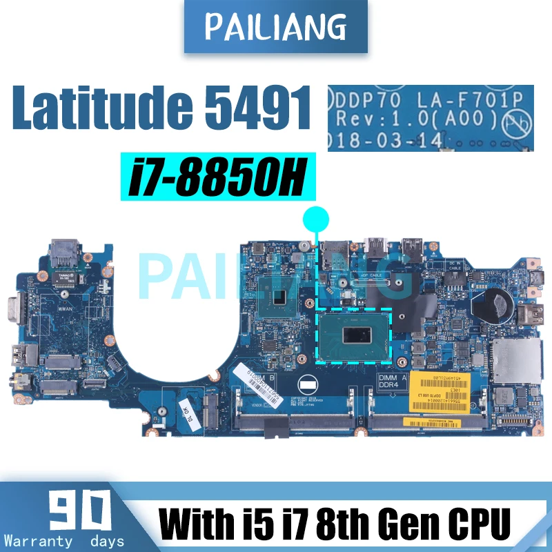 

For Dell Latitude 5491 Laptop Motherboard LA-F701P CN-0F37WM 0F37WM 058YYD 061FGF I5 I7 8th Gen DDR4 Notebook Mainboard Tested