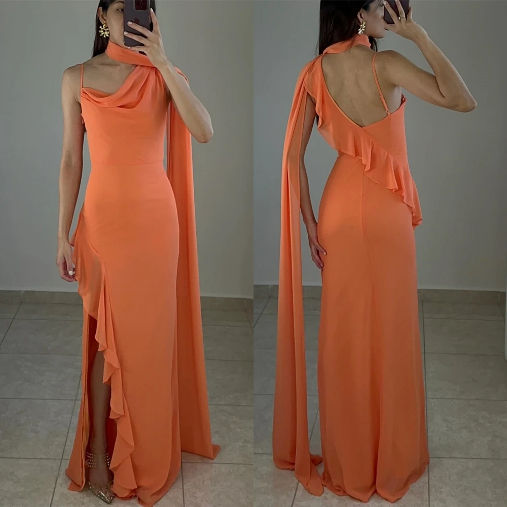 

Customized Fashion Chiffon Evening Dress Classic One Shoulder Celebrity Dress High Quality Open Back Special Occasion Gowns