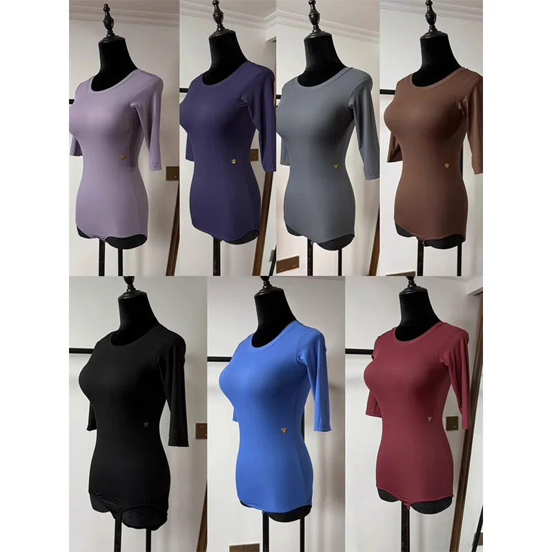 

Autumn Latin Dance Tops Women Middle Sleeves Leotards Round Neck Practice Clothing Adult Rumba Ballroom Dance Clothing DNV25301
