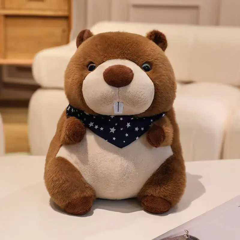 22/30cm Latest Scarf Groundhog Doll Simulation Stuffed Plush Toy Cartoon Anime Cute Ornament Children's Birthday Gift Fun Doll