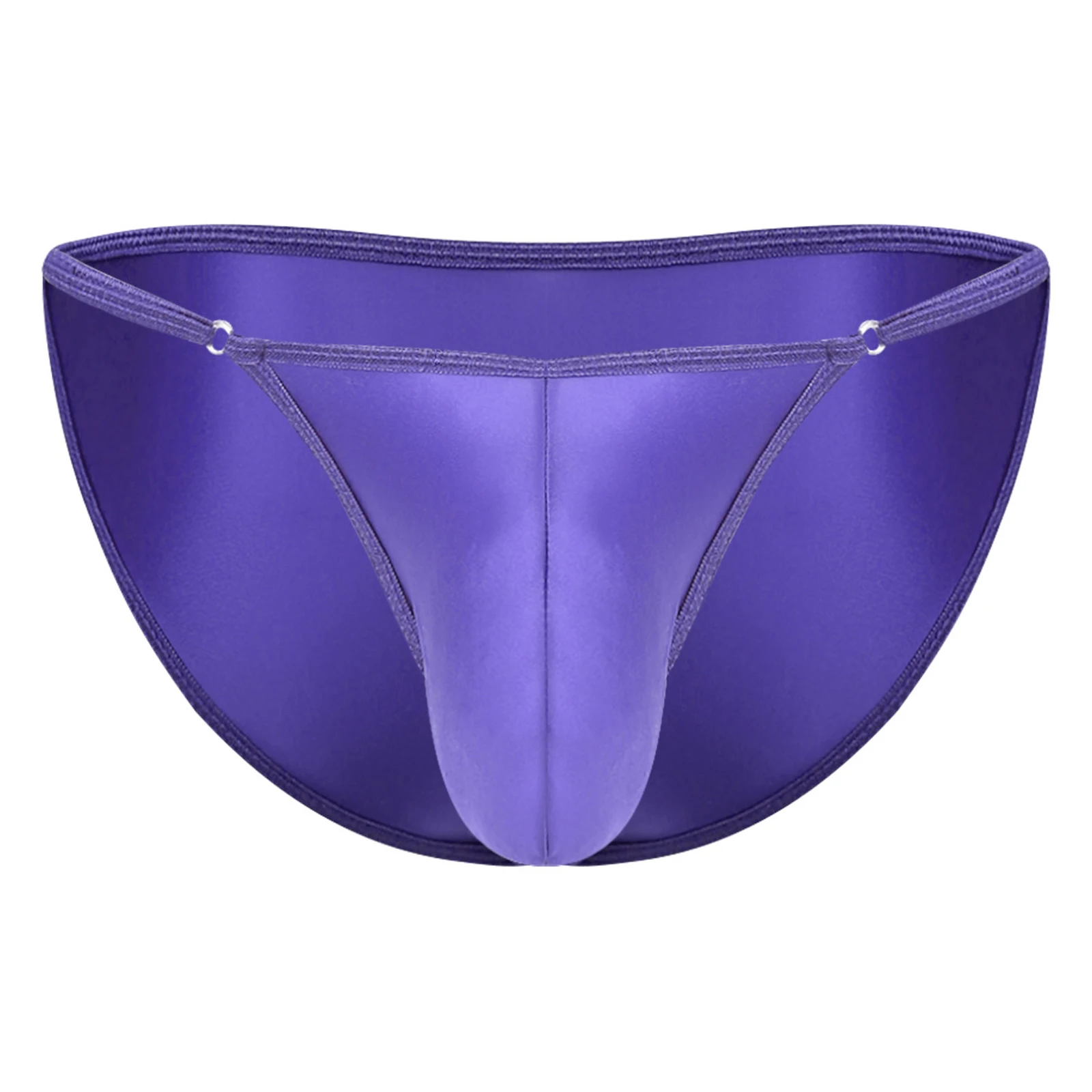 Low Rise Glossy Thong Underpants for Men Silky Bulge Pouch Adjustable Waist Briefs Panties Underwear Swimwear for Club Beach