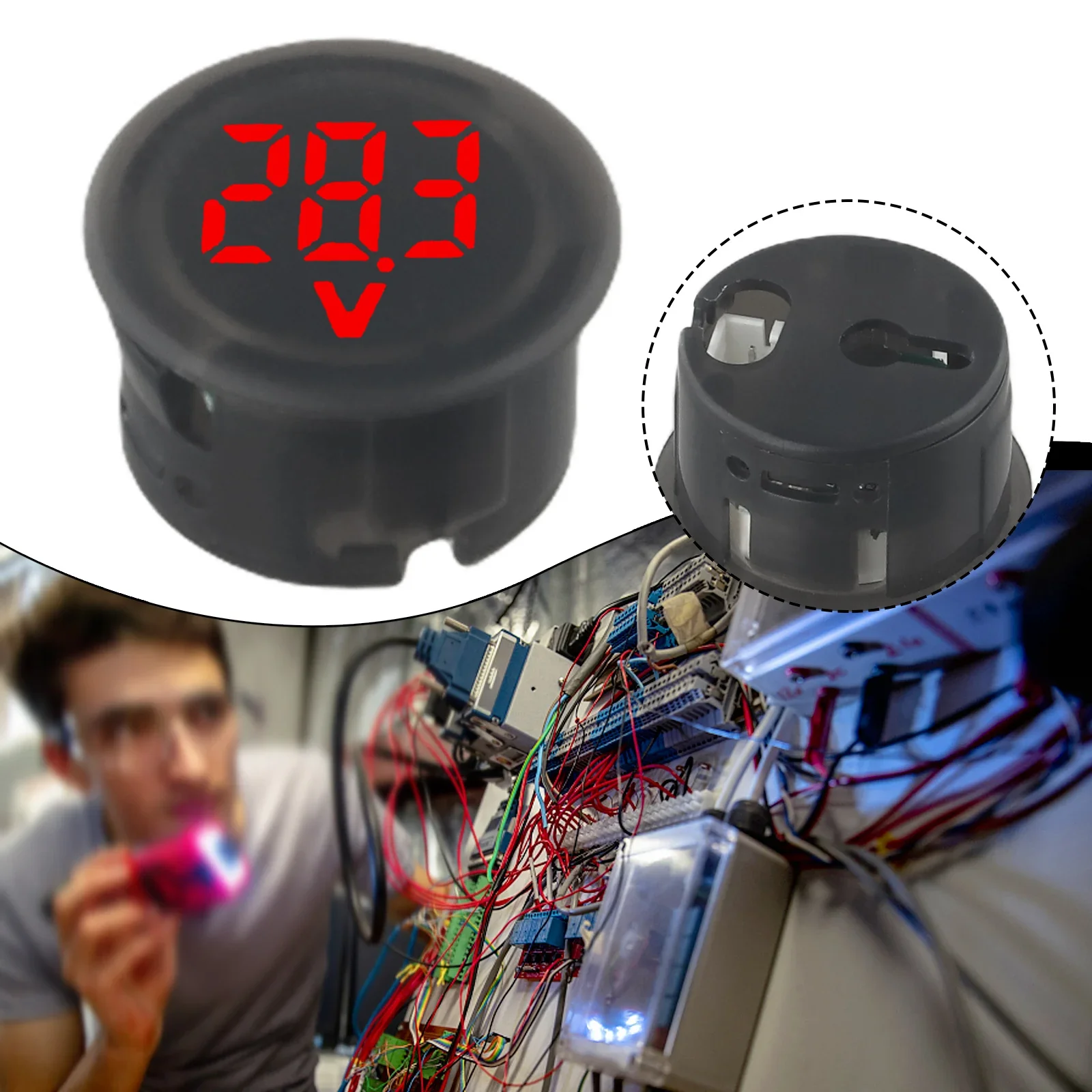 

Compact Round LED Digital Voltmeter DC4100V For Car Voltage Monitoring DC 4 100V With Reverse Connection Safeguard