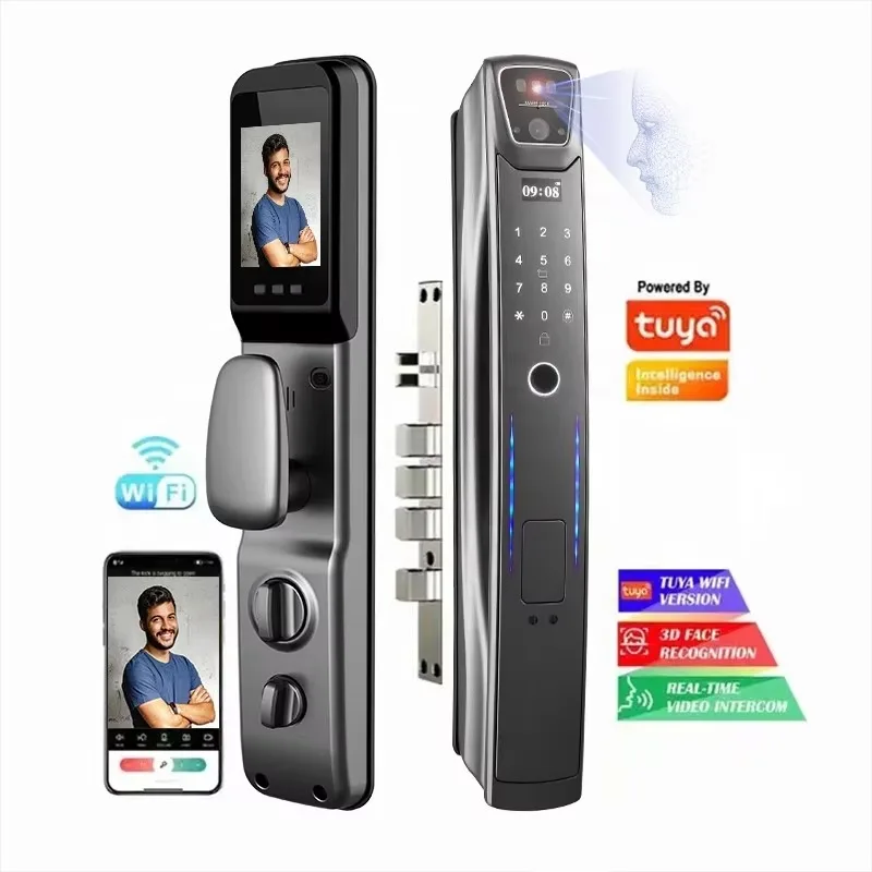 

Video Intercom Face Recognition Smart Door Lock Tuya WIFI With Camera Fingerprint Digital Card Smart Lock