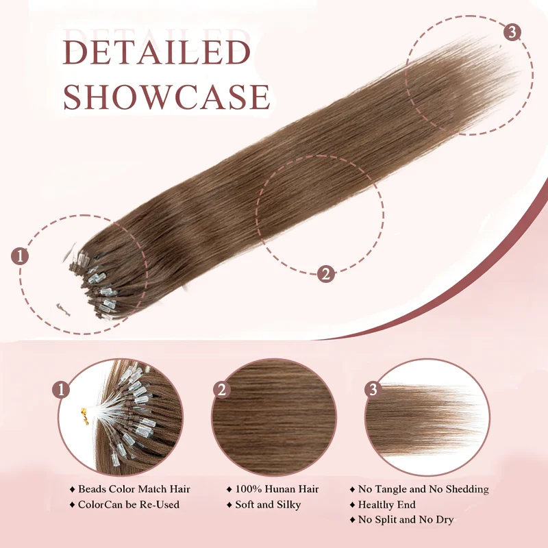 Sleek Micro Link Human Hair Pieces Flawless Straight Glossy Texture 12inch 16inch 20inch 30G Micro Loop Hair Extensions For Daily Hair Upgrade