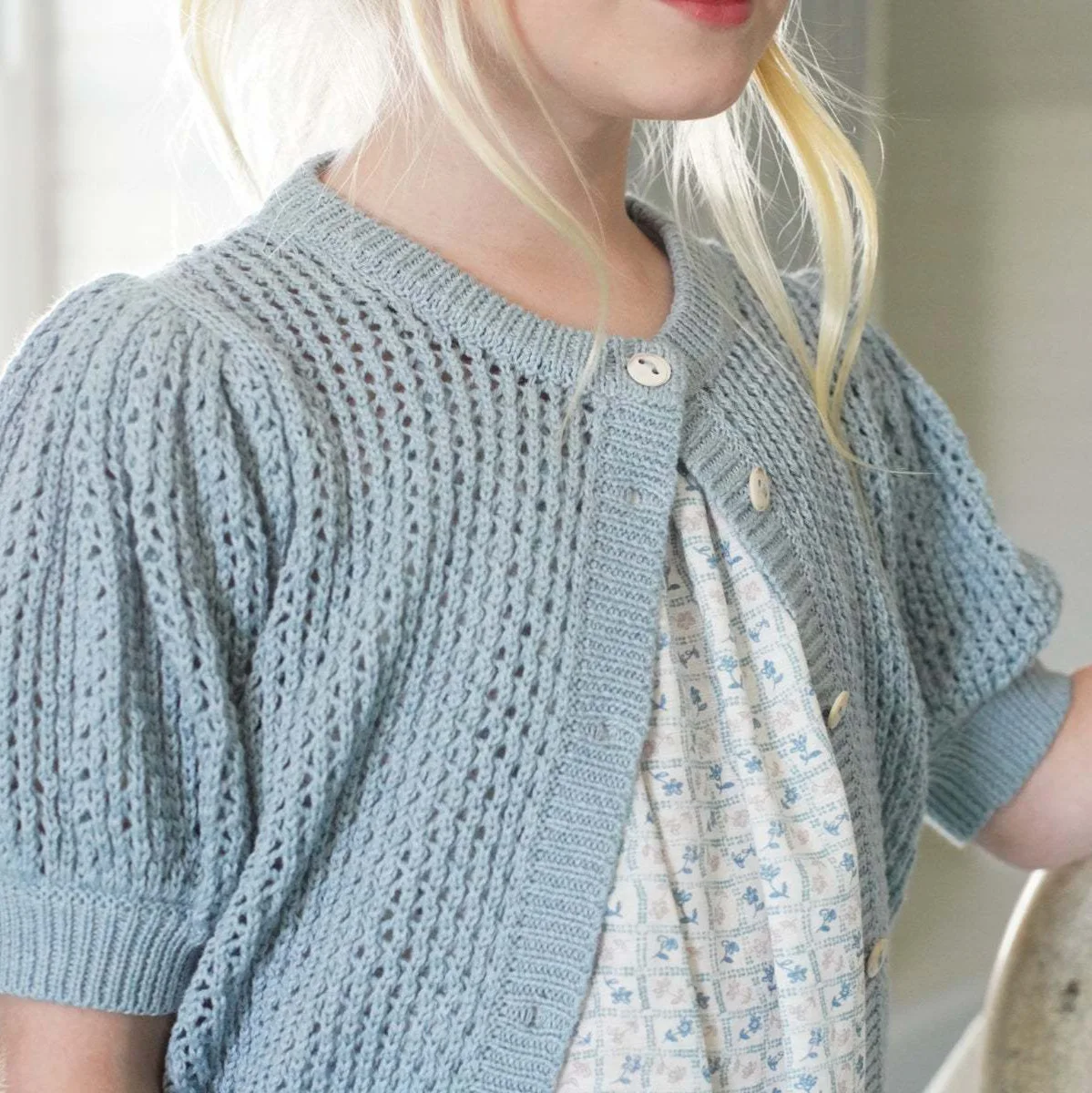 Children's sweater 2026 summer SP country-style girls' solid-color open-weave knitted pullover, skirt set