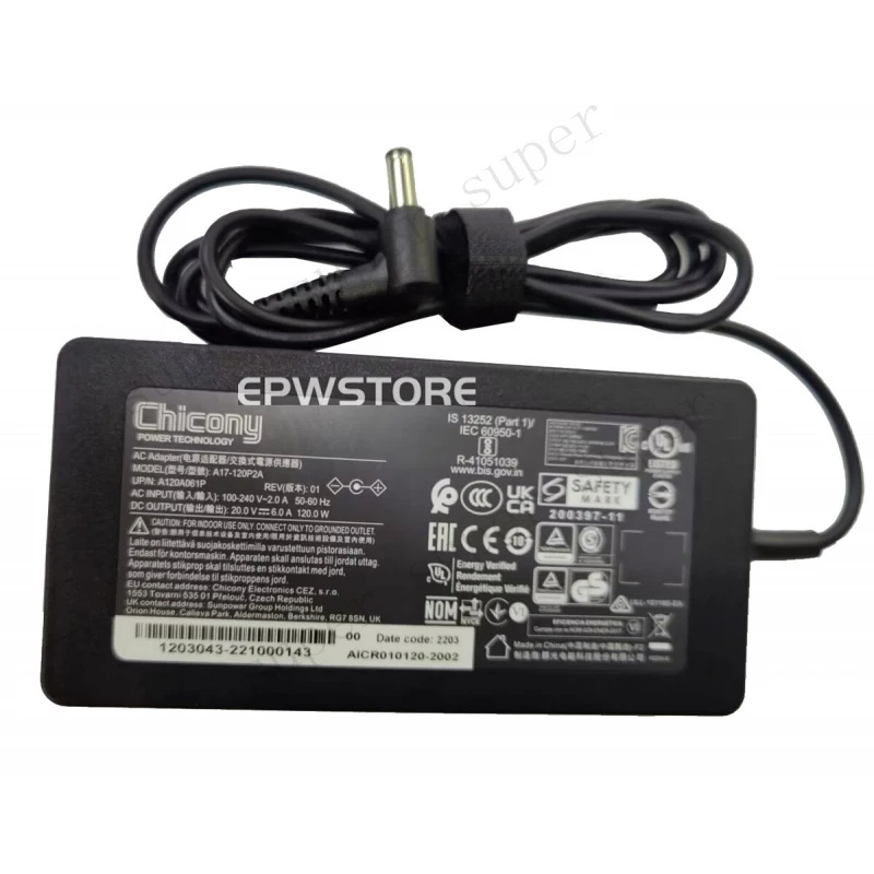 S+   Chicony 20V 6A 120W AC Adapter Charger For Intel NUC13VYKi5 NUC13AN[x]v7