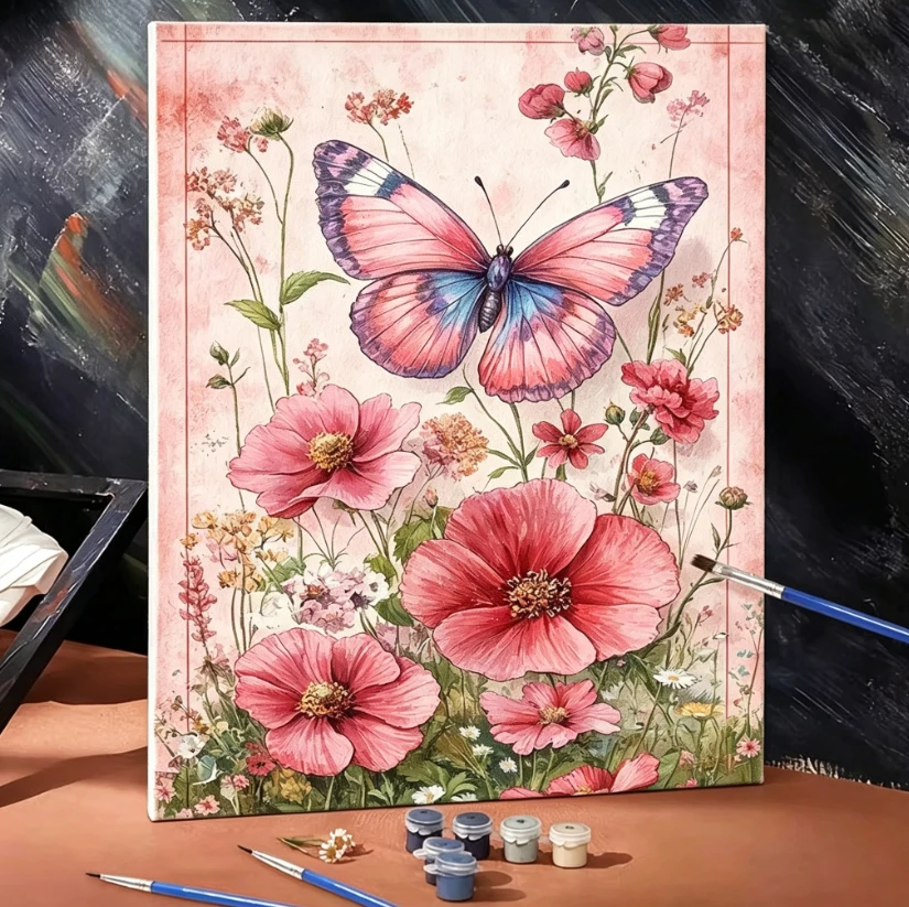 Flower Butterfly Digital Oil Painting Paint By Numbers Kit Canvas Hand Drawing Picture Home Wall Decor Art Giftfor Friend Family