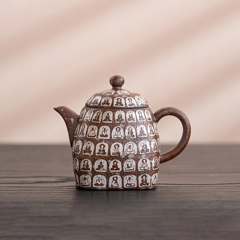 

Wanfo Gilded Silver Square Teapot Chinese Zen Tea Pot Tea Cup Ceramic Kung Fu Tea Pot Household Small Single Pot