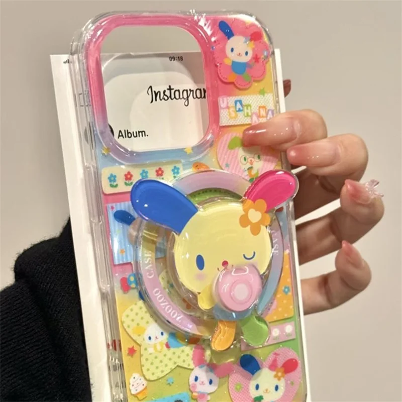 Magnetische Farbspleiß-Handyhülle mit Ohrhasen-Design und drehbarem Magnetständer für iPhone 11 12 13 14 15 16 17 18 Pro Max – Detail 5