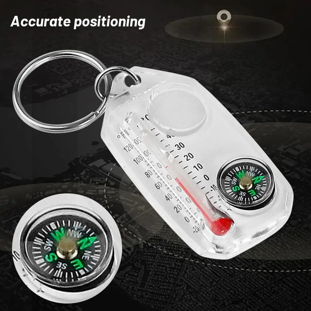 Compass And Thermometers Keychain Survival Thermometer Compass Keychain Mini Pocket Sized Compass Keyring Gear Outdoor Equipment