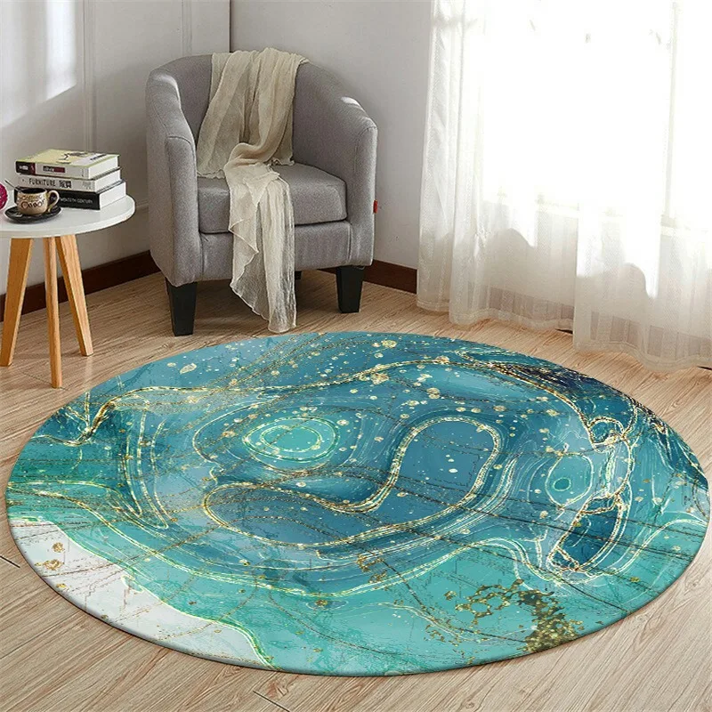 Abstract Marble & Geometric Round Rug – Artistic Landscape Print Soft Floor Mat for Living Room & Bedroom
