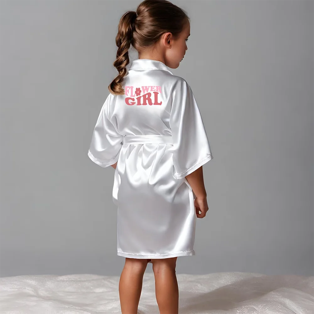 

Flower Girl Robe White Satin Flower Girl Wedding Items Gift Silk Robe Bachelorette Bridal Shower Toddler Petal Patrol Proposal