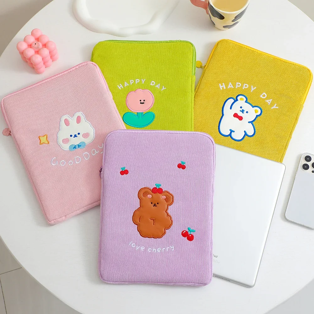 Korean Cartoon Bear Tablet Bag Girl Cute Flower Storage Bag Student Tablet Bag for IPad 10.2 11inch