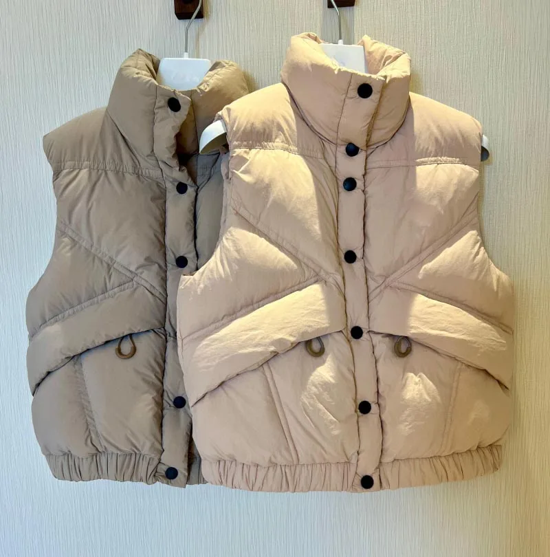 2024 Winter New Fashionable Women's Down Vest High Quality Solid Color Stand up Collar Single breasted Sleeveless Down Jacket