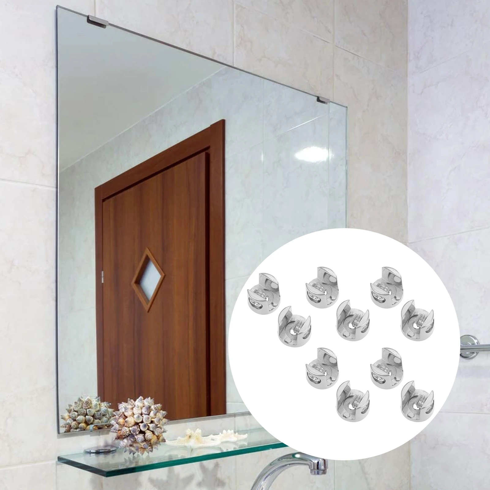 

10 pcs Glass Clamp Adjustable Zinc Alloy Holder Rustproof Heat Resistant Non Slip Suction Cup Suitable For Mirror Acrylic Wall