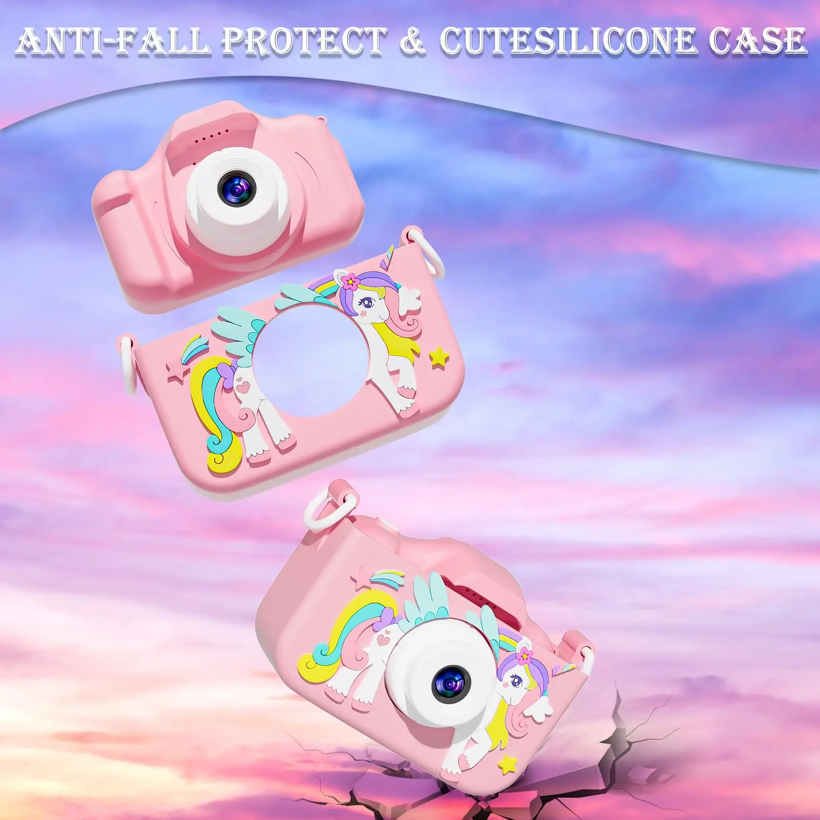 Bestbewertetes Kameraspielzeug für Kinder für 3–12 Jahre. Cartoon-Aufkleber/Rahmen, lustige Spiele – stoßfeste Silikonhülle.